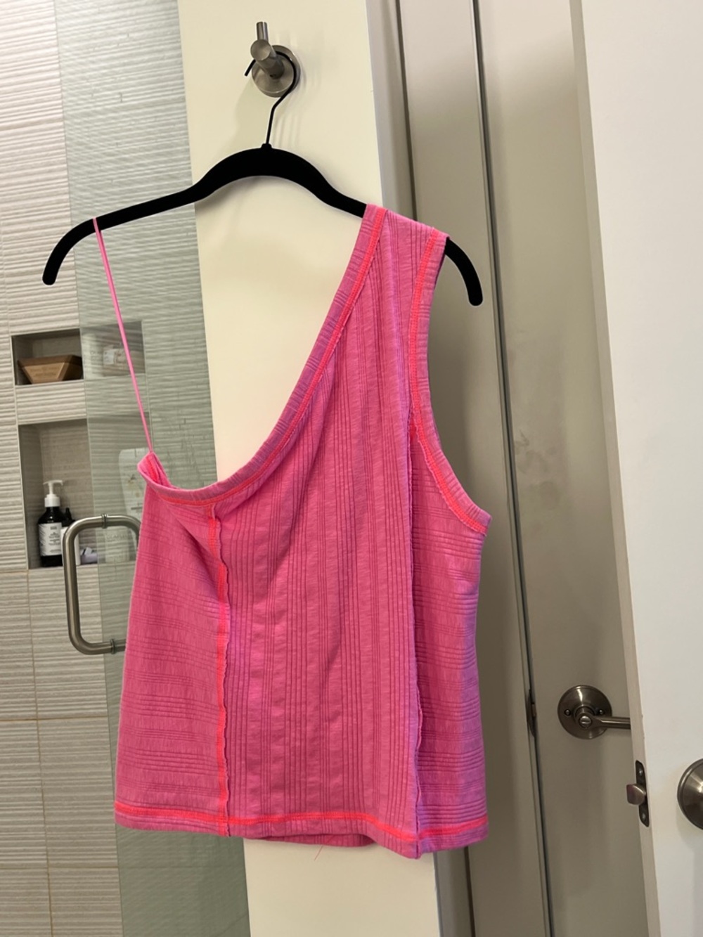 Pilcro One-Shoulder Ribbed Tank Top in Hot Pink